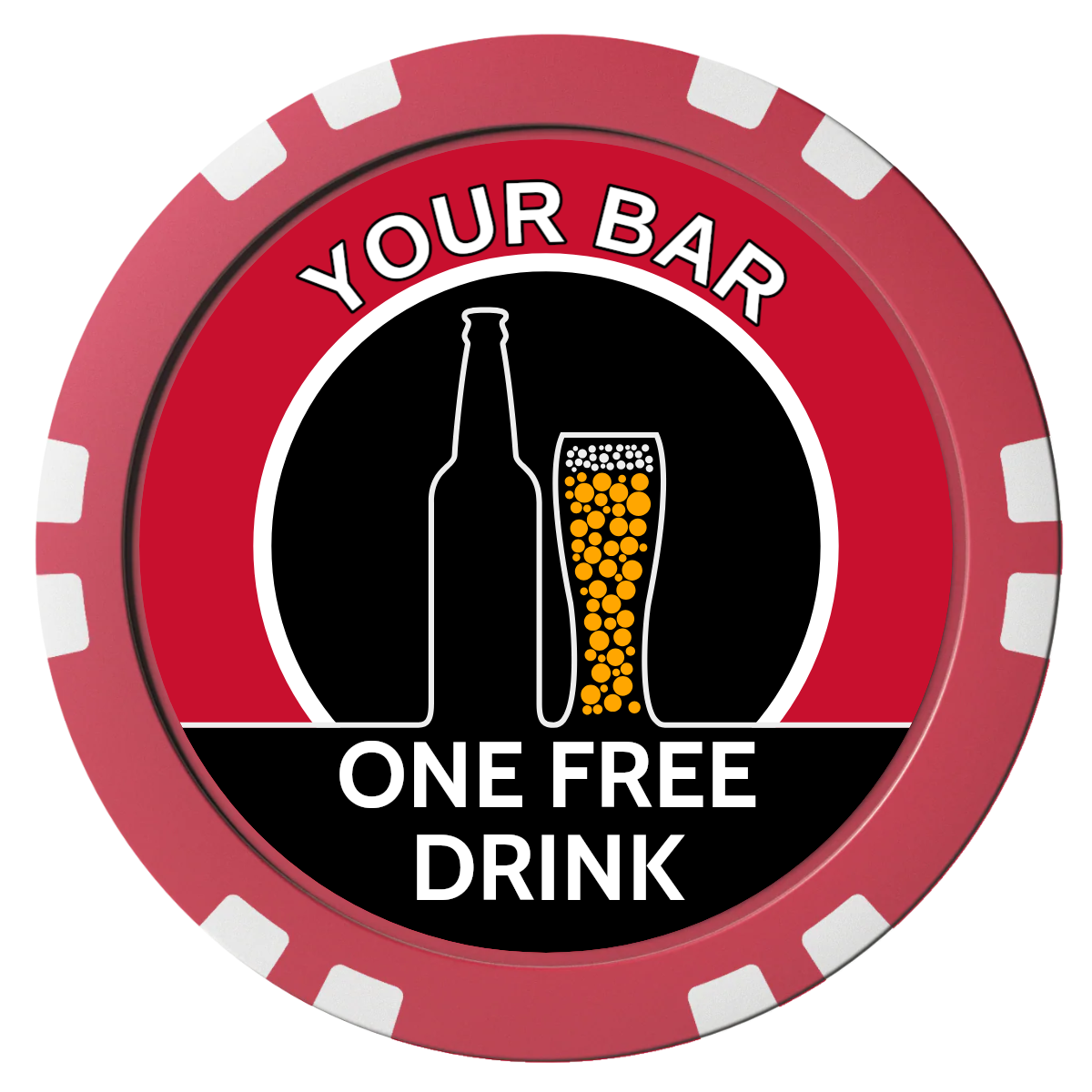 Beer and Glass Composite Poker Chips - Red / Double Stripe - Front