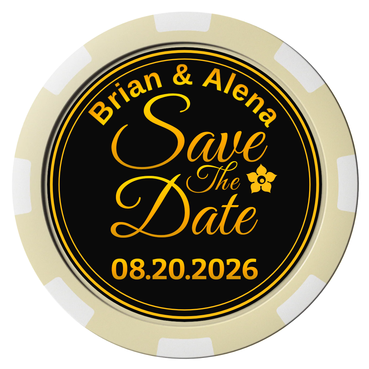 Save the Date Text Composite Poker Chips - Ivory / 8 Spot - Front