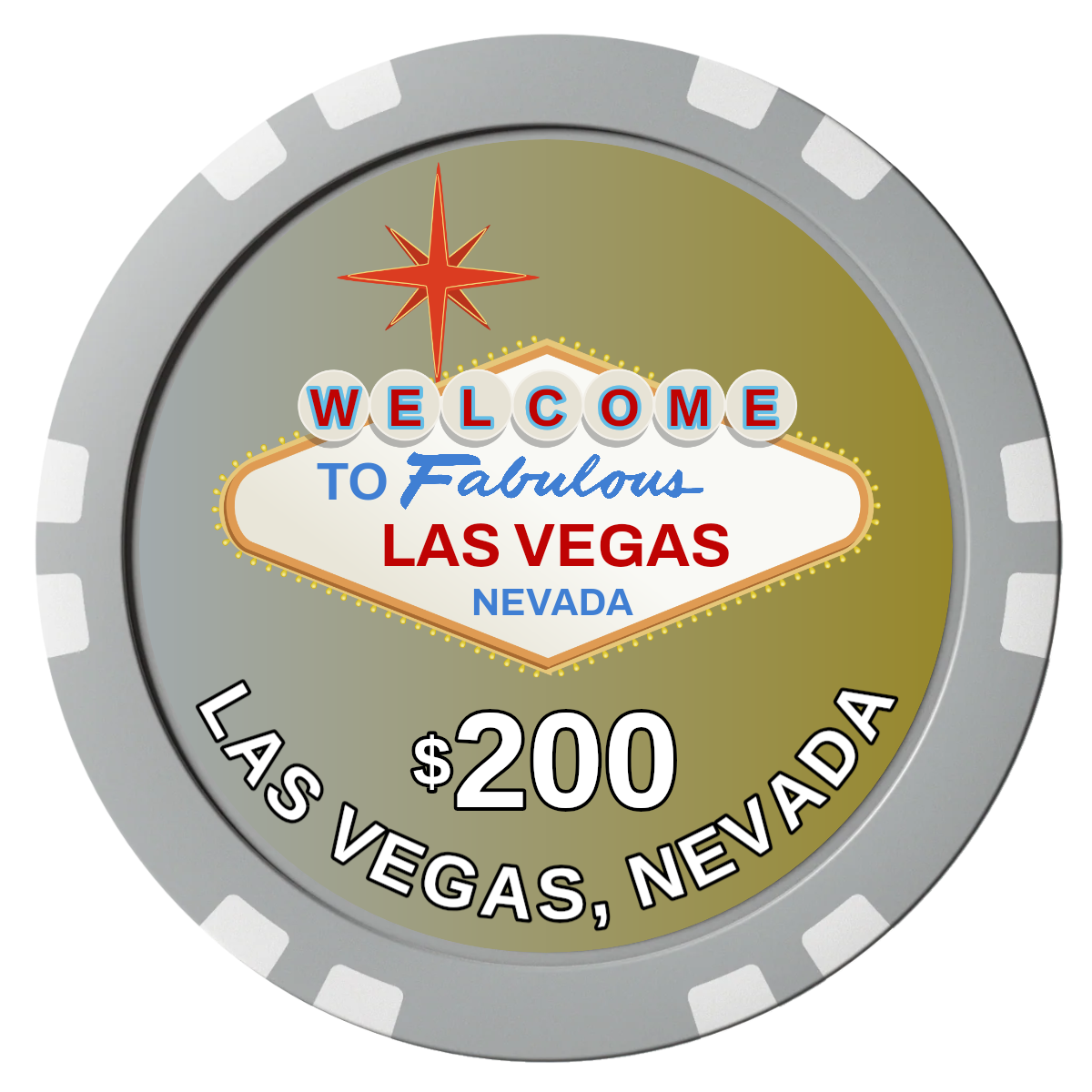 Vegas Sign Composite Poker Chips - Gray / Double Stripe - Front