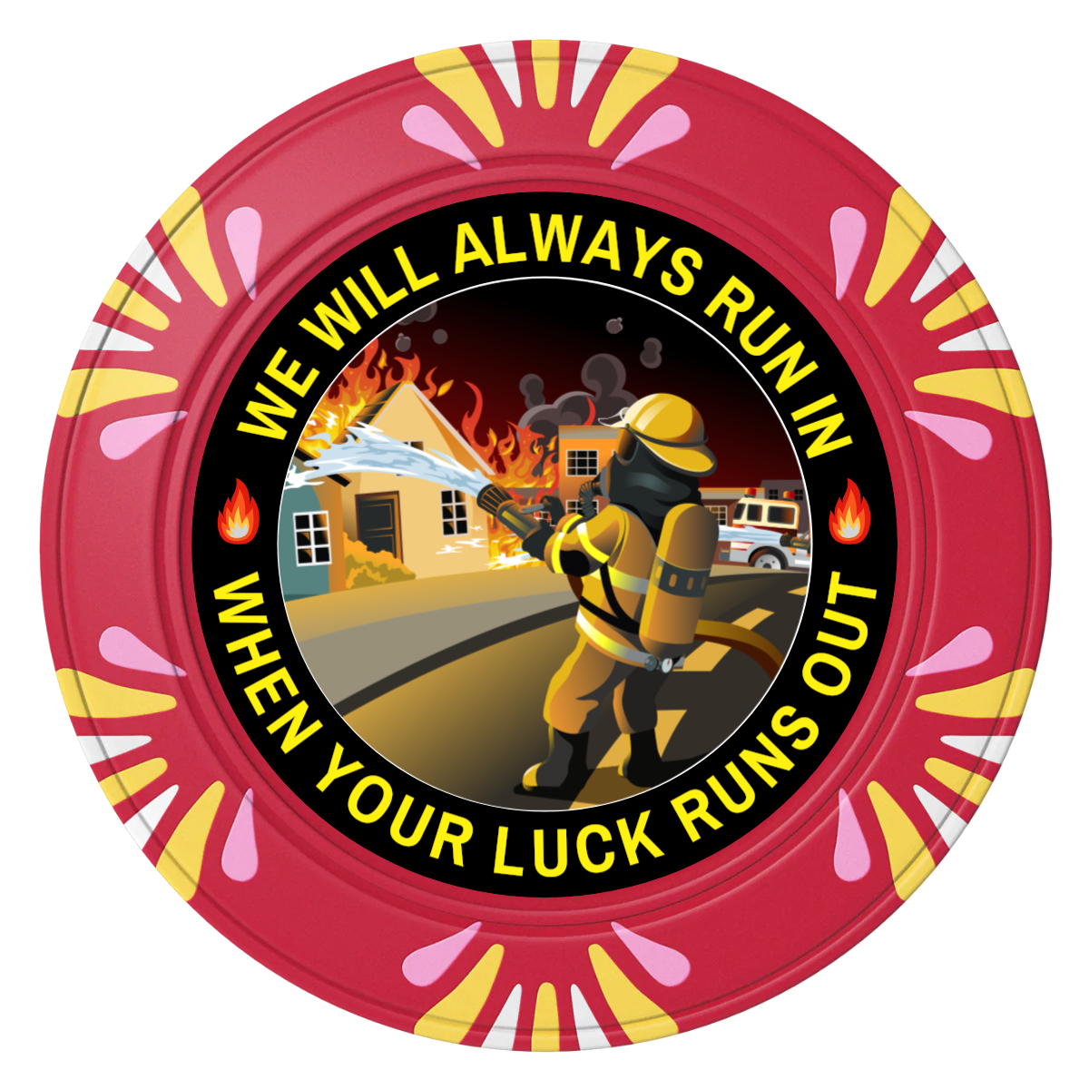 Firefighter Maltese Cross Clay Poker Chips - Red / Macau / 40mm - Front