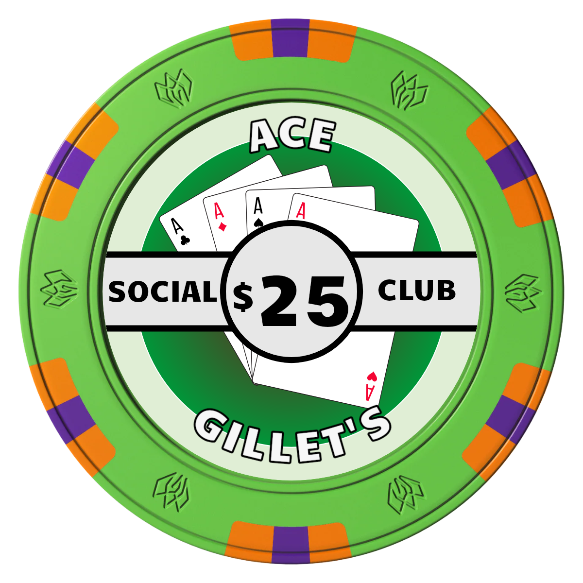 Ace Gillet's Clay Poker Chips - Green / 6 Spot Gem / 43mm - Front