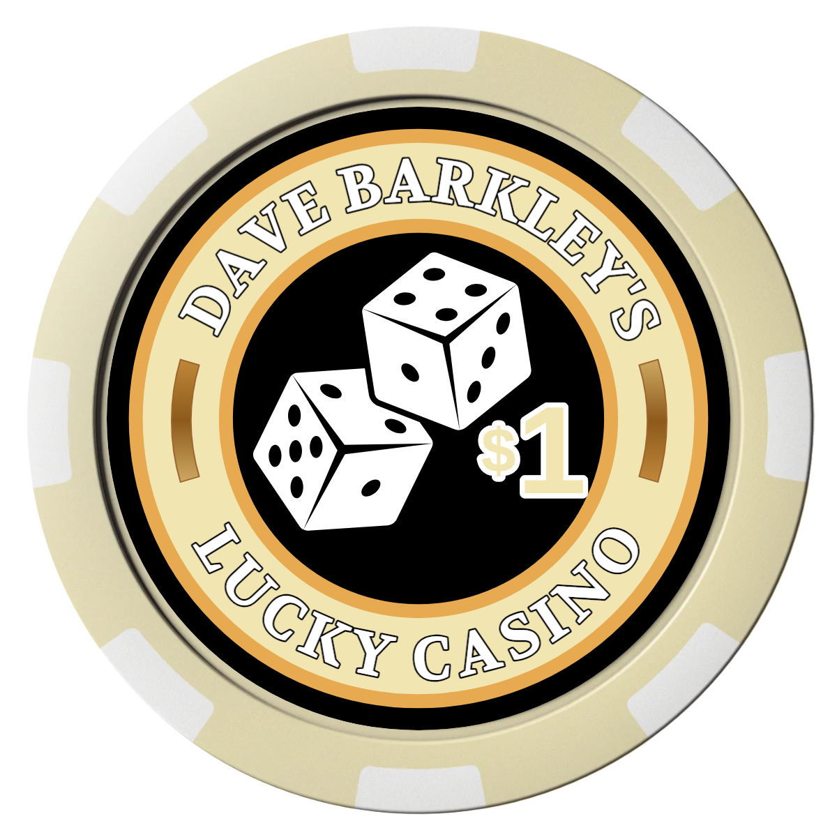 Dave's Lucky Casino Composite Poker Chips - Ivory / 8 Spot - Front