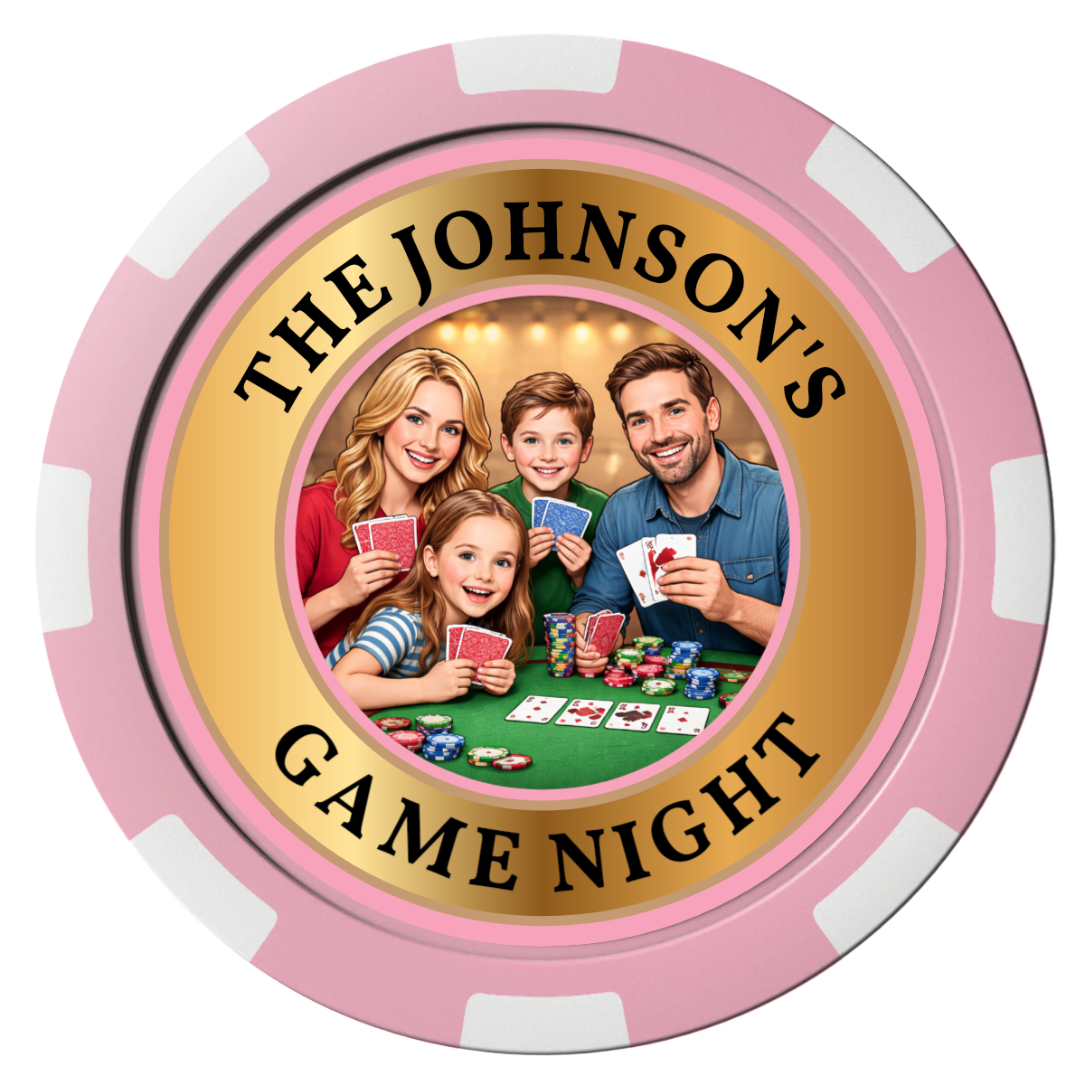 Family Game Night Composite Poker Chips - Pink / 8 Spot - Front