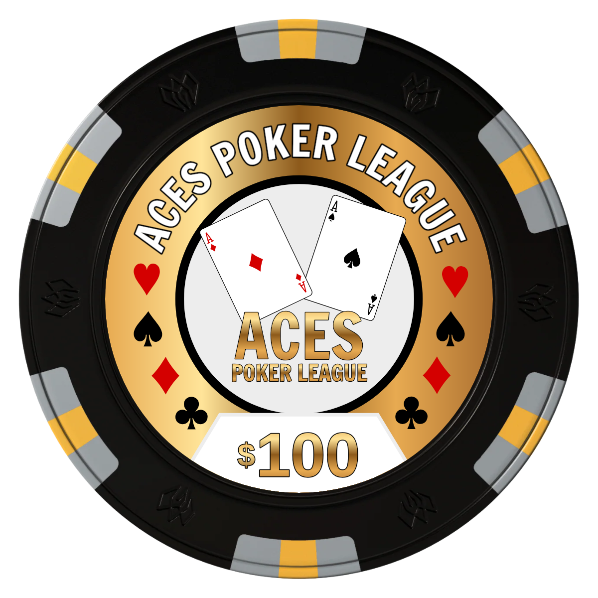 Aces Poker League Clay Poker Chips - Black / 6 Spot Gem / 40mm - Front