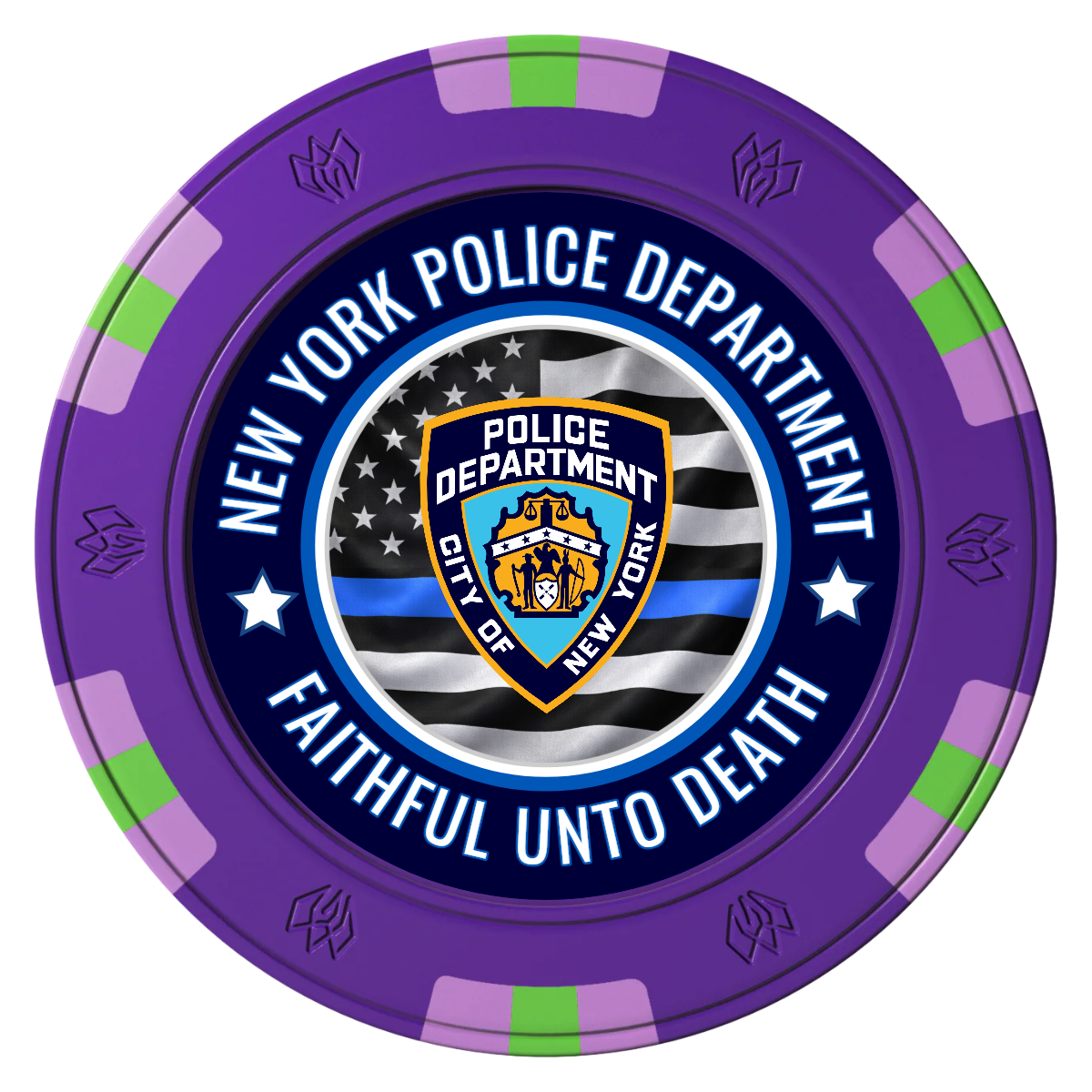 NYPD Safe and Fair Clay Poker Chips - Purple / 6 Spot Gem / 43mm - Front