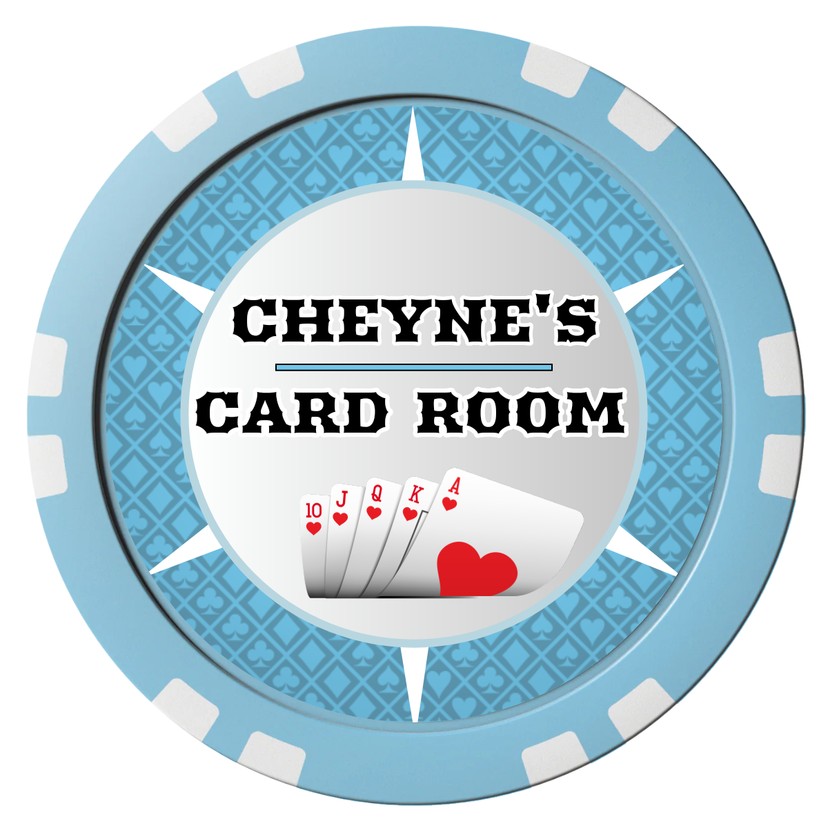 Cheyne's Card Room Composite Poker Chips - Light Blue / Double Stripe - Front