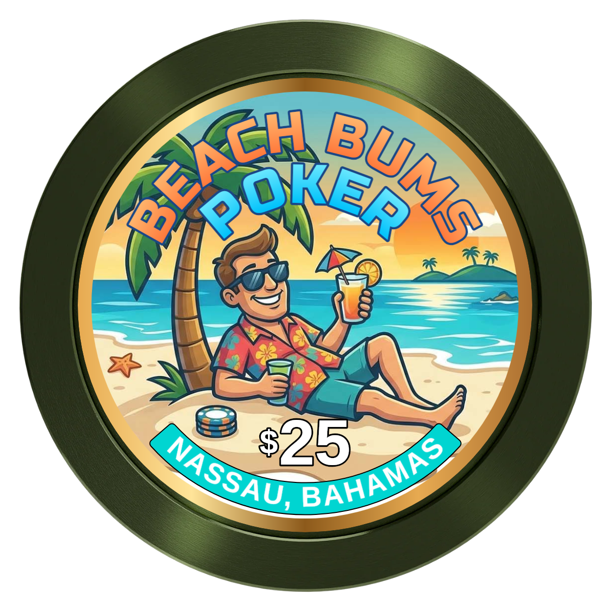Sandy's Casino Aluminum Poker Chips - Green - Front