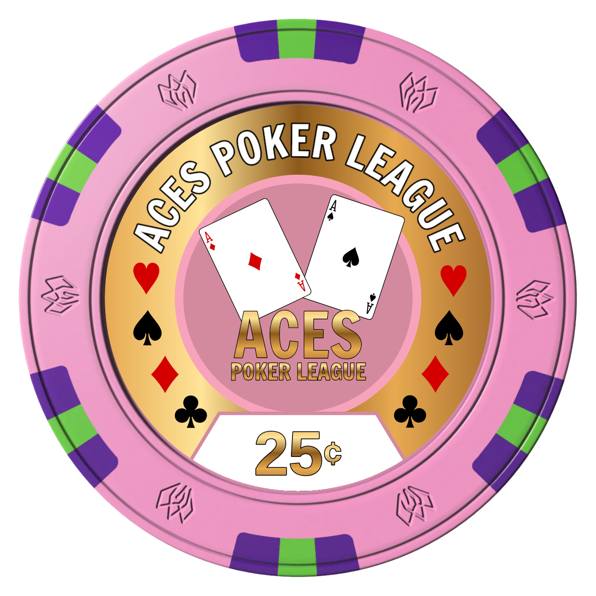 Aces Poker League Clay Poker Chips - Pink / 6 Spot Gem / 40mm - Front