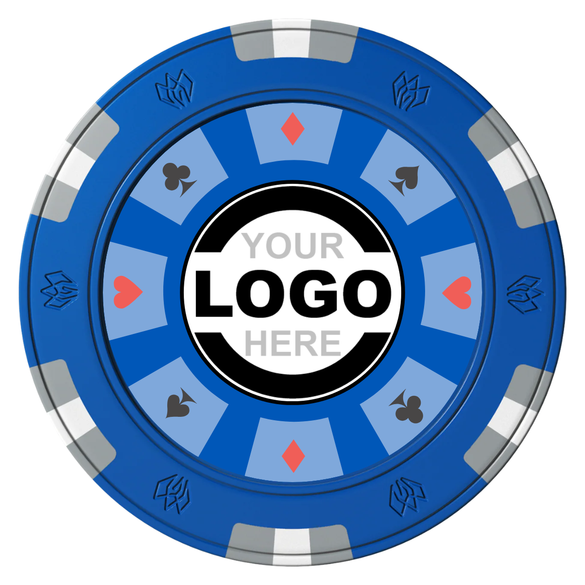 Suit 8 Your Logo Clay Poker Chips - Blue / 6 Spot Gem / 40mm - Back