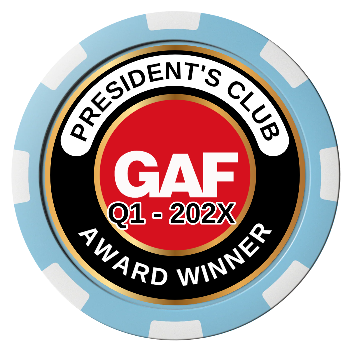 President's Club Composite Poker Chips - Light Blue / 8 Spot - Front