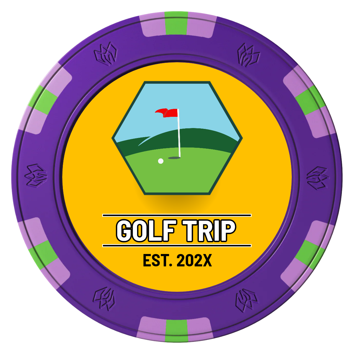 Golf Trip #001 Clay Poker Chips - Purple / 6 Spot Gem / 40mm - Front