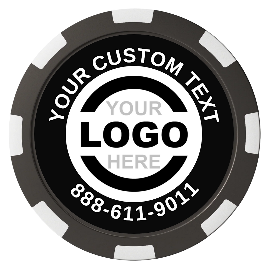 Branded Logo Magnetic Composite Poker Chips - Black / 8 Spot - Front