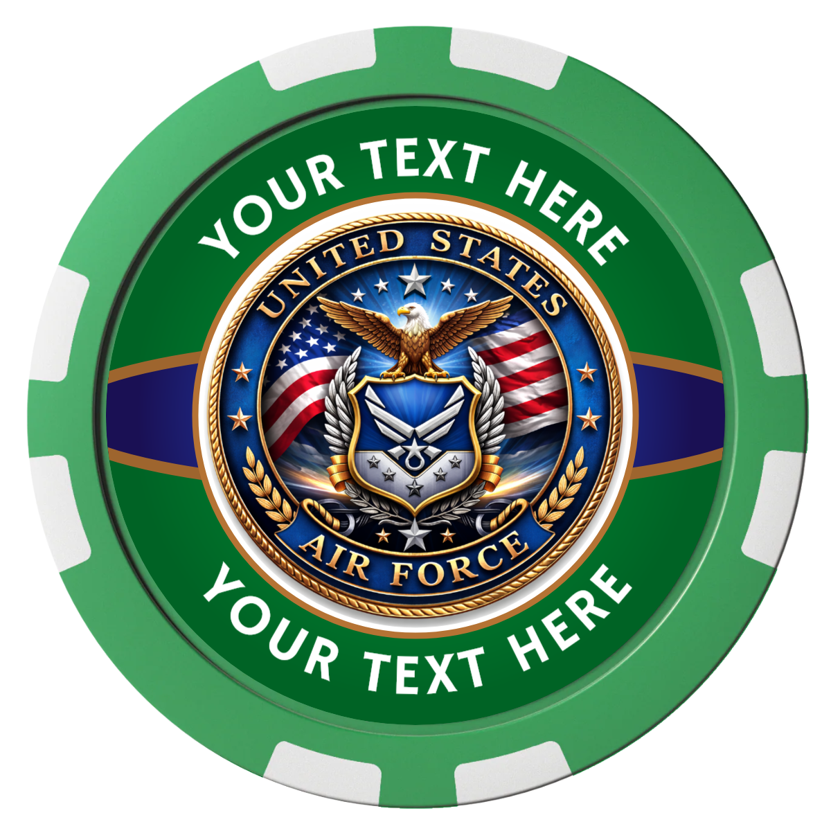 Air Force Composite Poker Chips - Green / 8 Stripe - Front