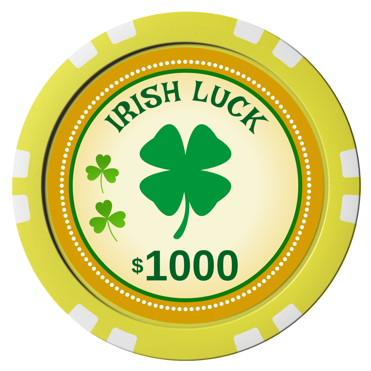 Irish Luck Composite Poker Chips - Yellow / Double Stripe - Front