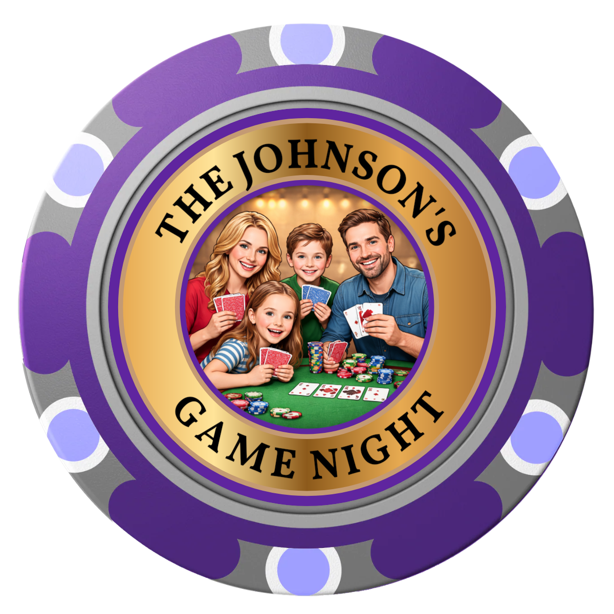 Family Game Night Clay Poker Chips - Purple / Monte Carlo / 40mm - Front