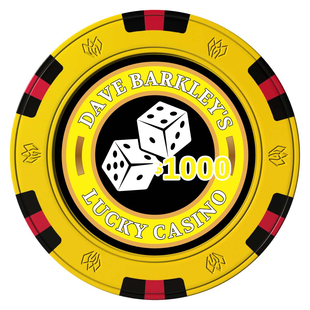 Dave's Lucky Casino Clay Poker Chips - Yellow / 6 Spot Gem / 40mm - Front