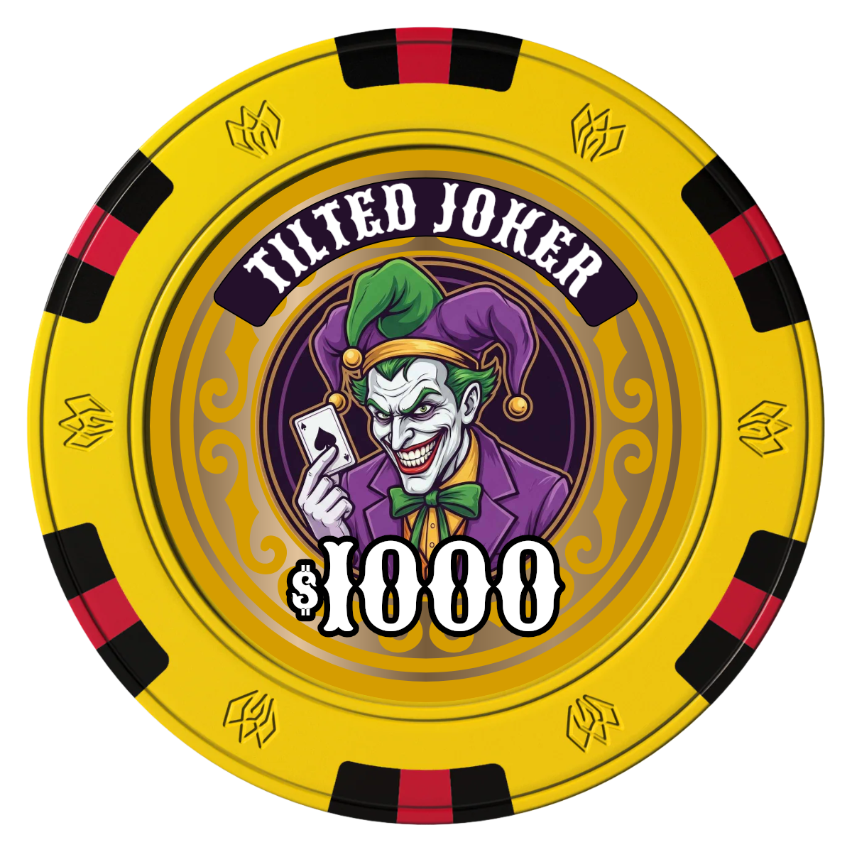 Tilted Joker Clay Poker Chips - Yellow / 6 Spot Gem / 43mm - Front