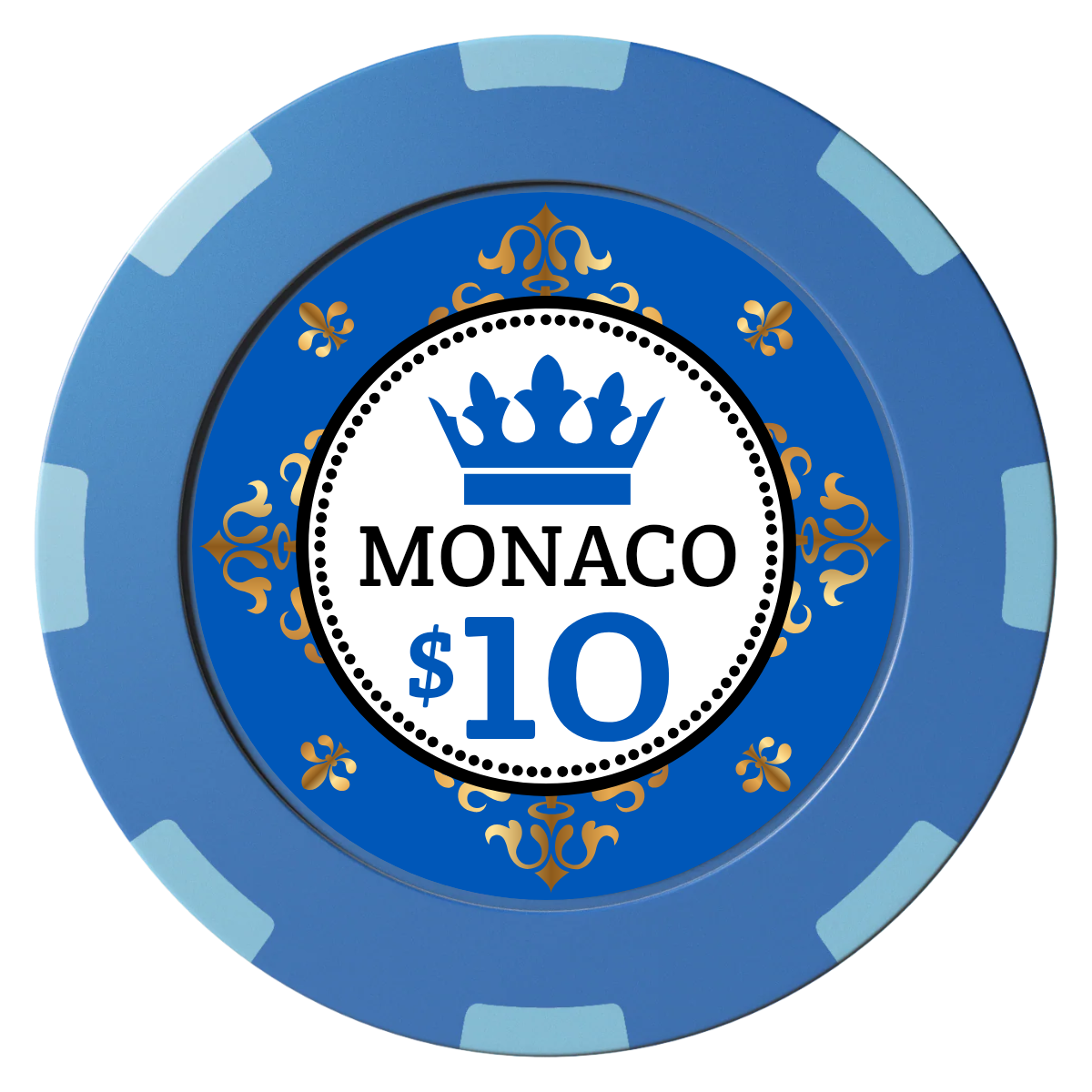 Monaco #001 Clay Poker Chips - Blue / 8 Spot (2 Tone) / 40mm - Front