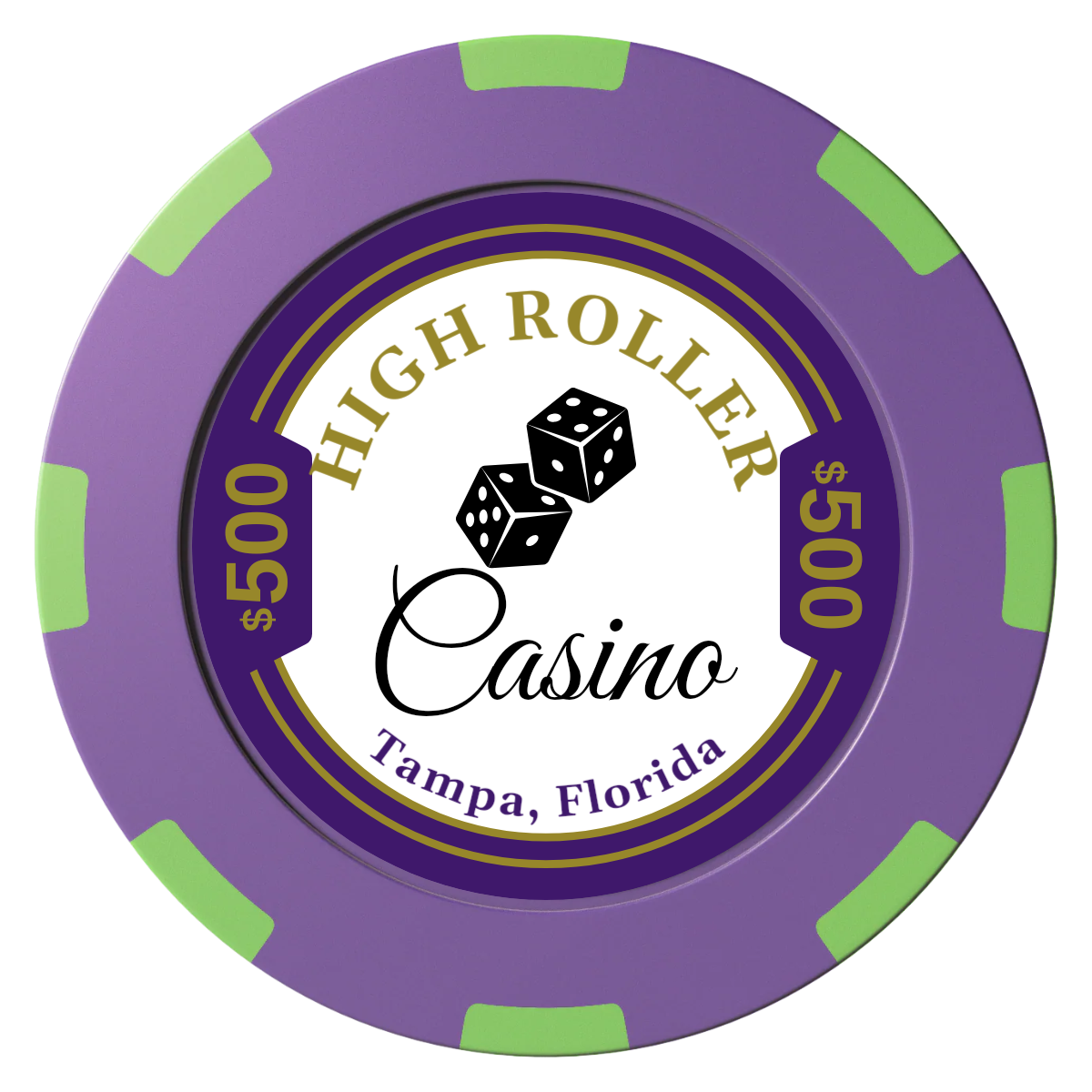High Roller Casino Clay Poker Chips - Purple / 8 Spot (2 Tone) / 40mm - Front