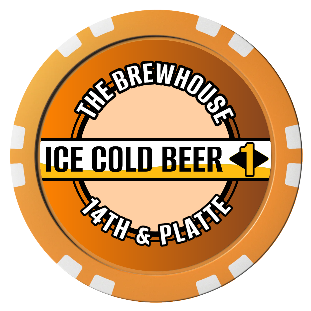 Ice Cold Beer Drink Token Composite Poker Chips - Orange / Double Stripe - Front