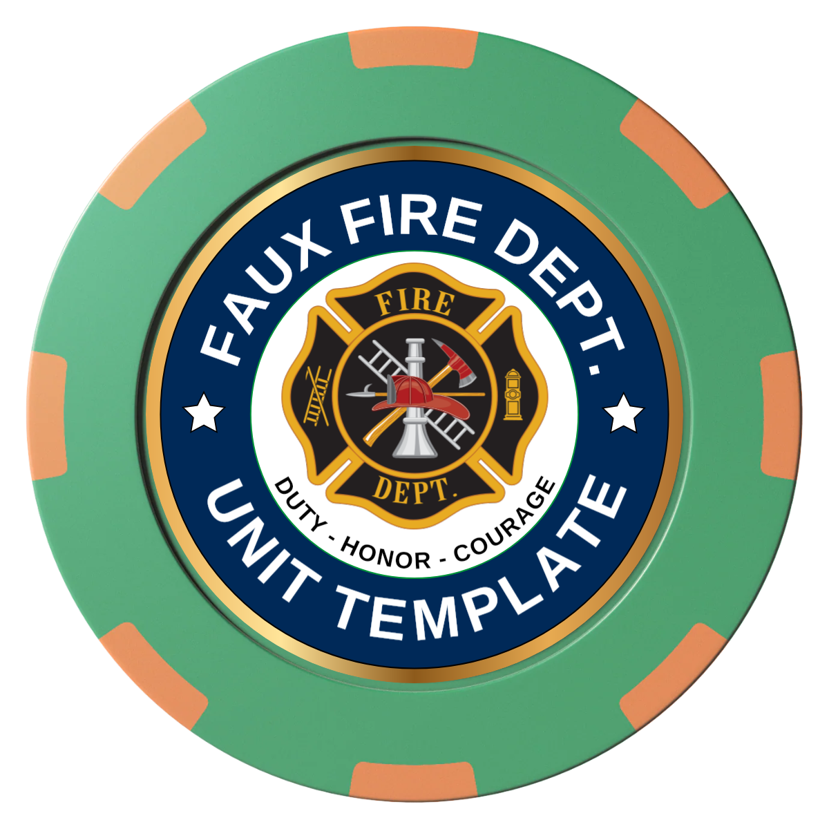 Faux Fire Dept. #01 Clay Poker Chips - Green / 8 Spot (2 Tone) / 40mm - Front