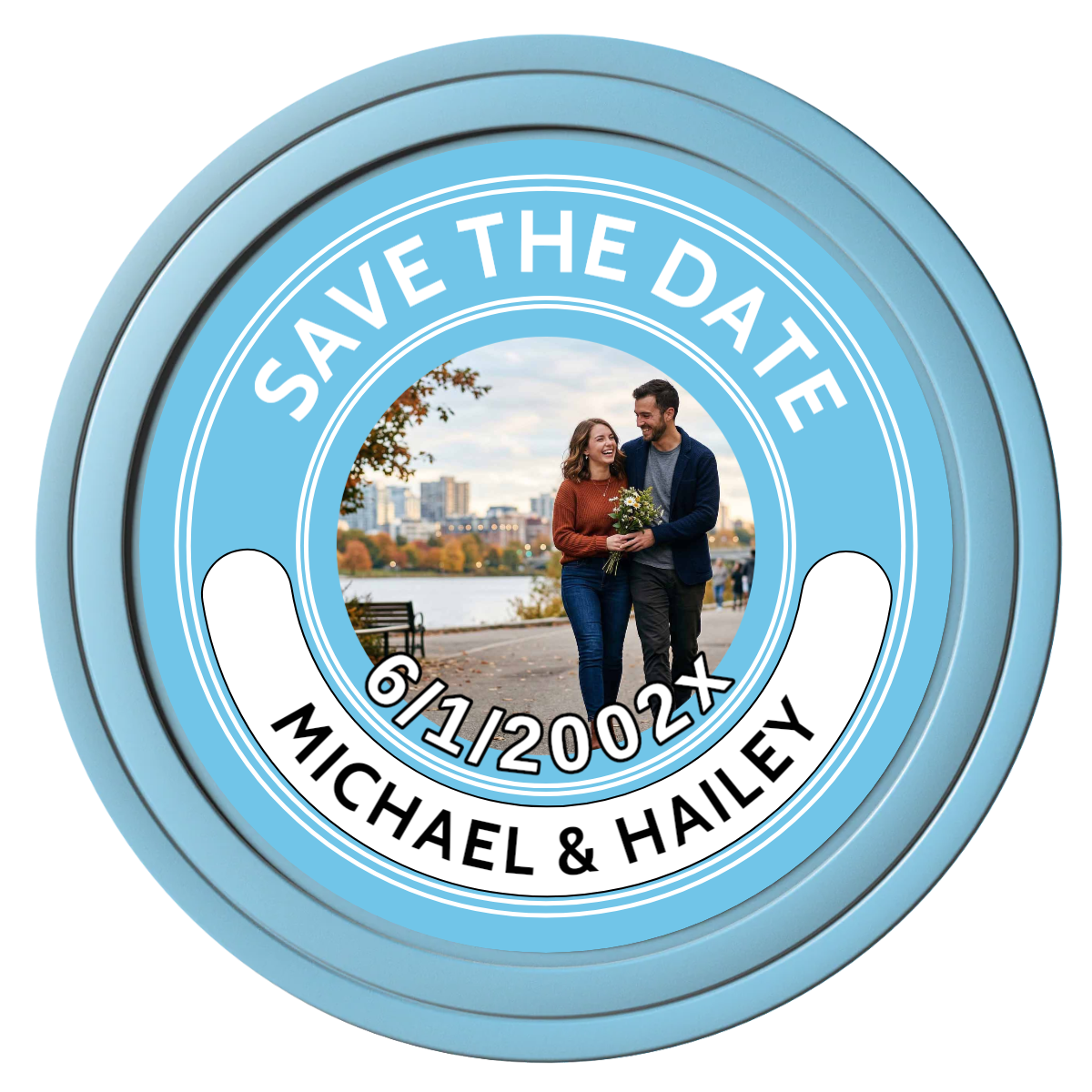 Save the Date Photo QR Code Composite Poker Chips - Light Blue / Solid - Front