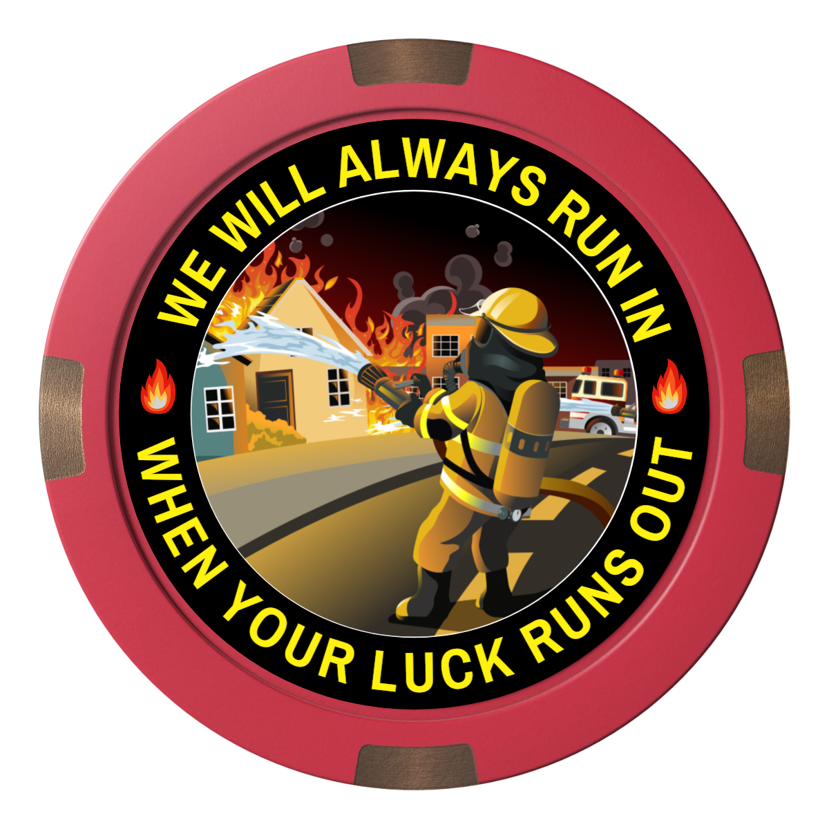 Firefighter Maltese Cross Composite & Metal Hybrid Poker Chips - Red - Front
