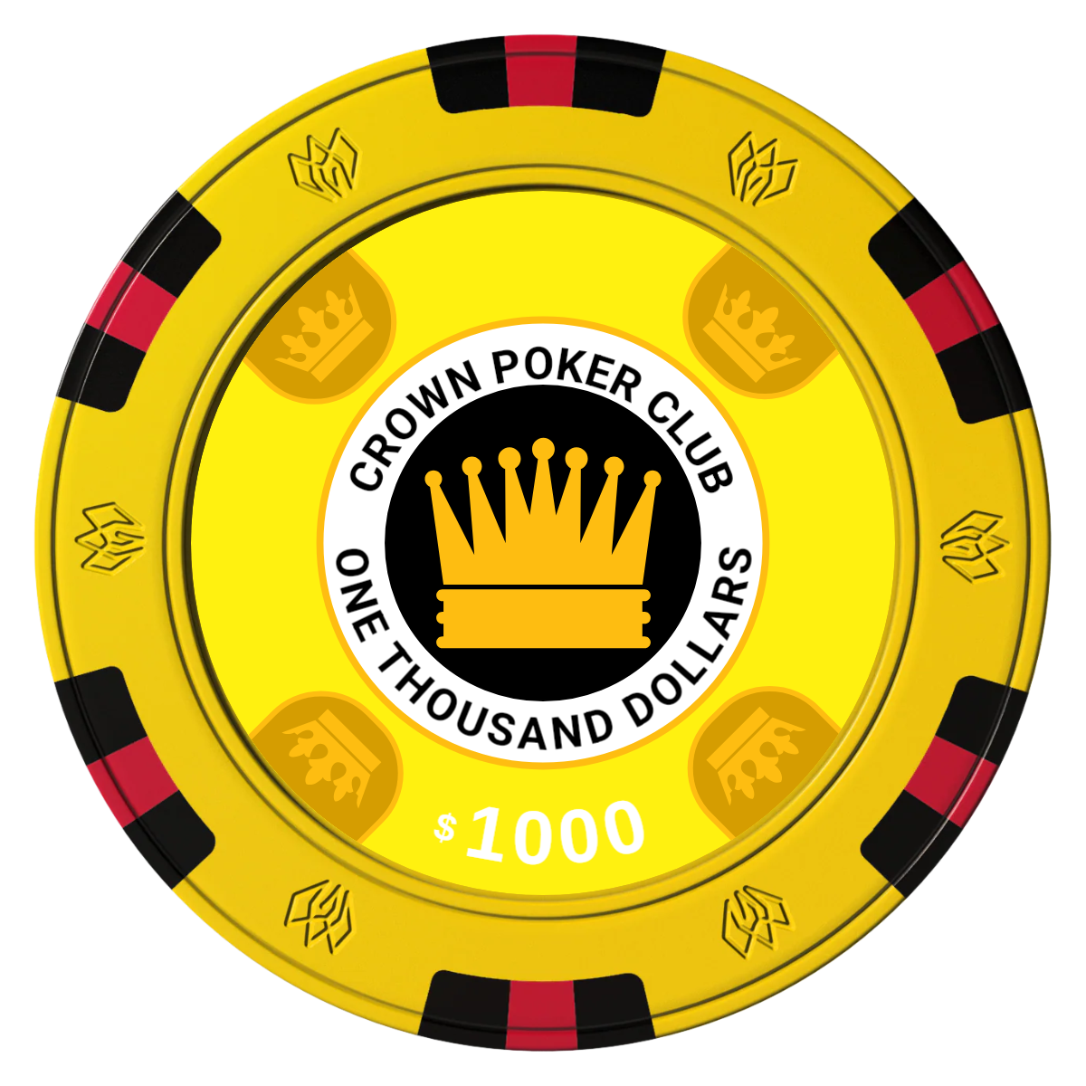 Crown Card Room Clay Poker Chips - Yellow / 6 Spot Gem / 43mm - Front