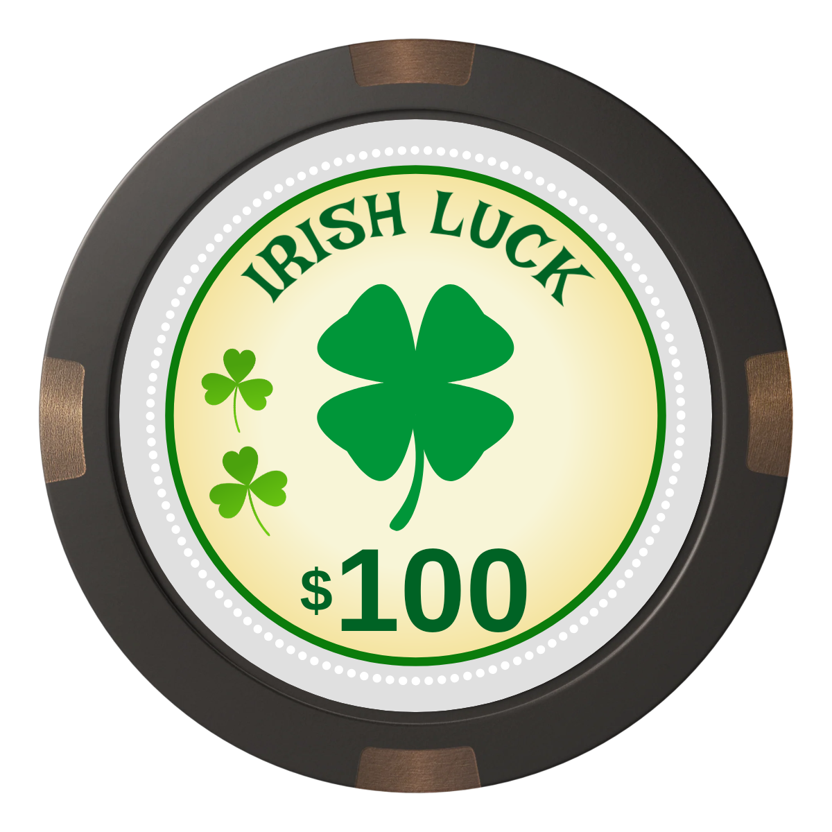 Irish Luck Composite & Metal Hybrid Poker Chips - Black - Front