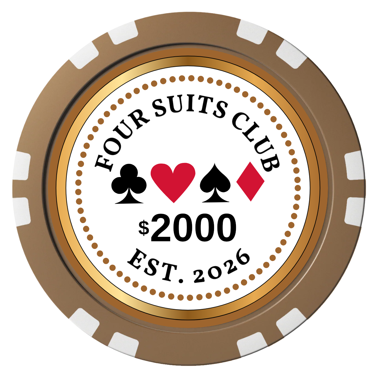 Fours Suits Club Composite Poker Chips - Brown / Double Stripe - Front
