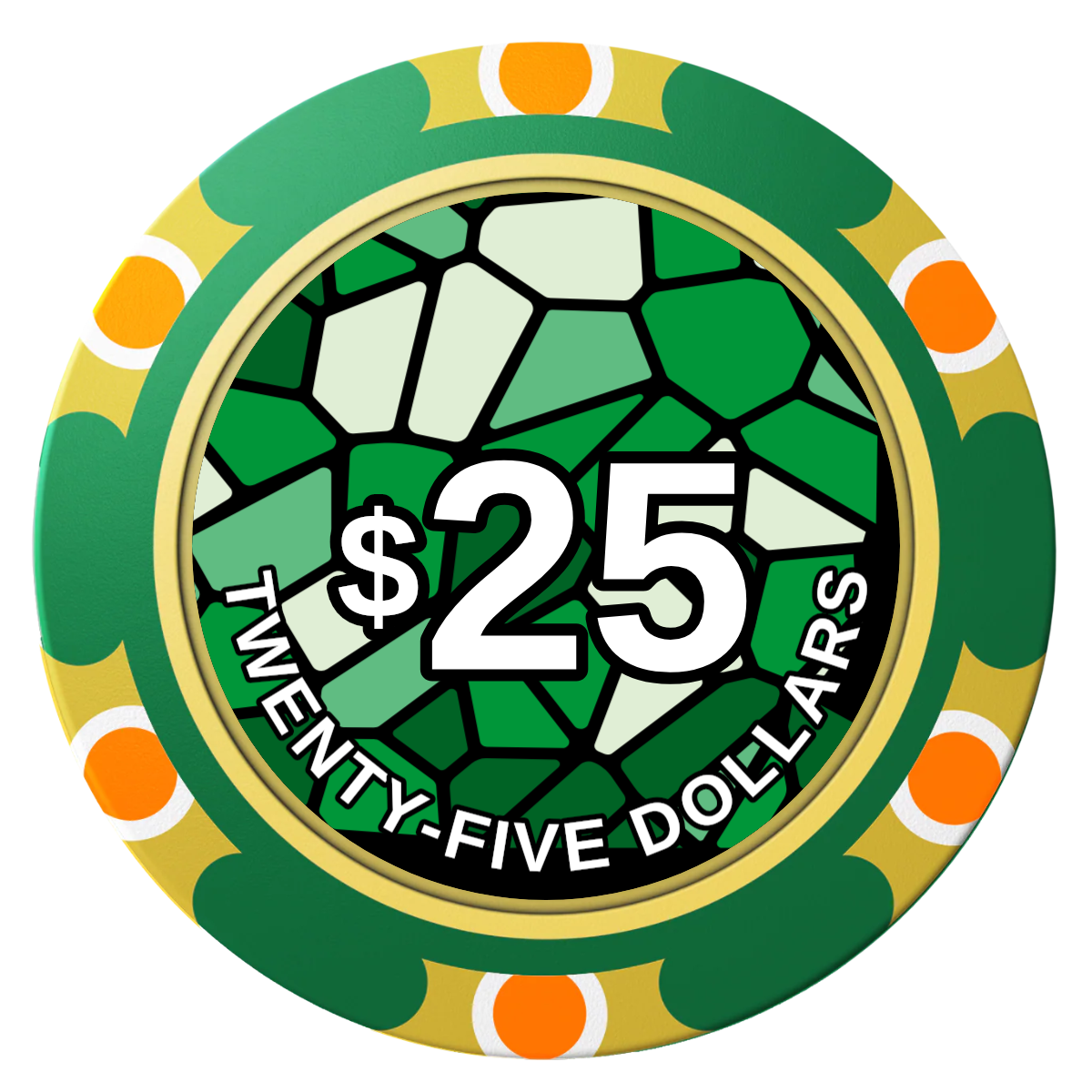 Stained Glass Clay Poker Chips - Green / Monte Carlo / 40mm - Front