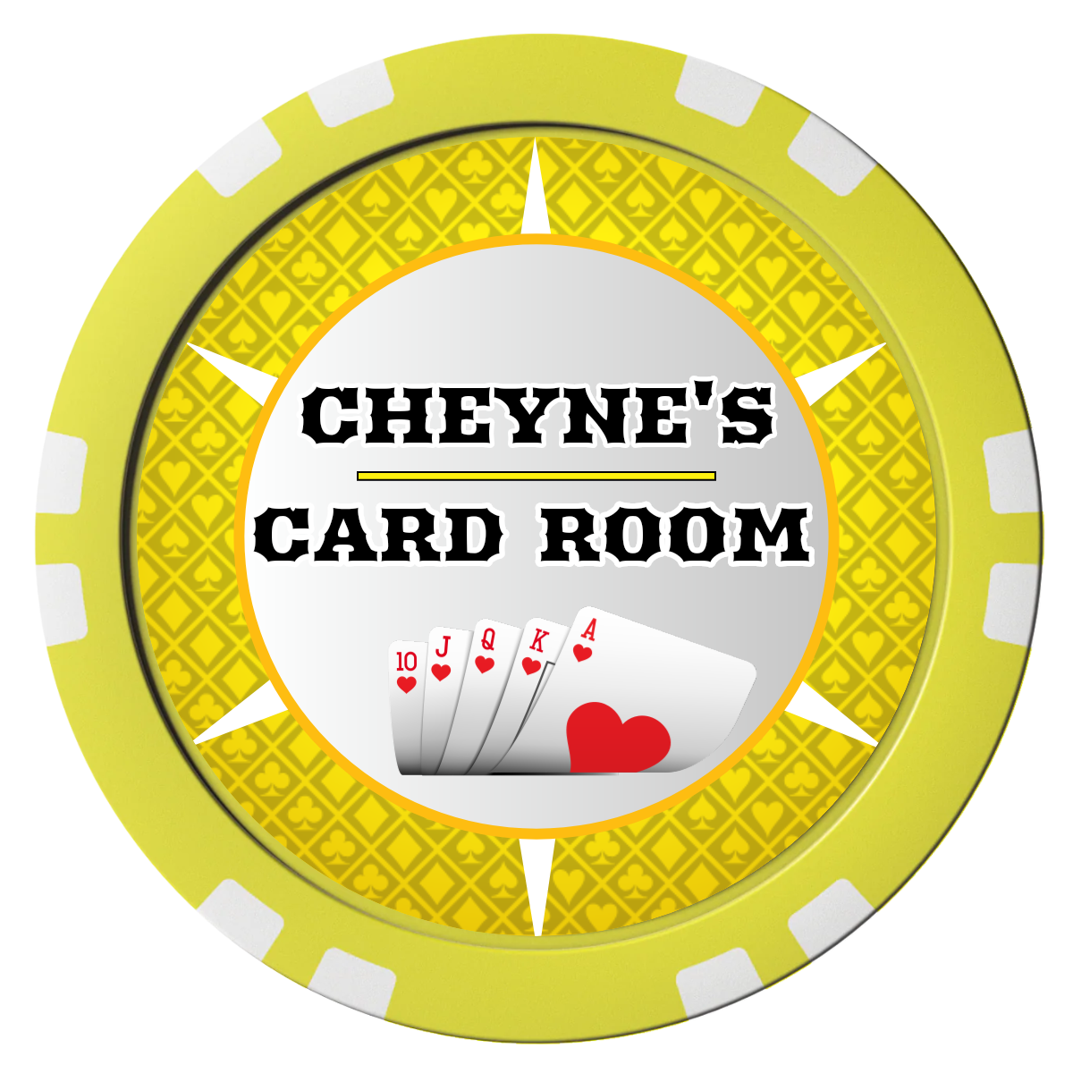 Cheyne's Card Room Composite Poker Chips - Yellow / Double Stripe - Front