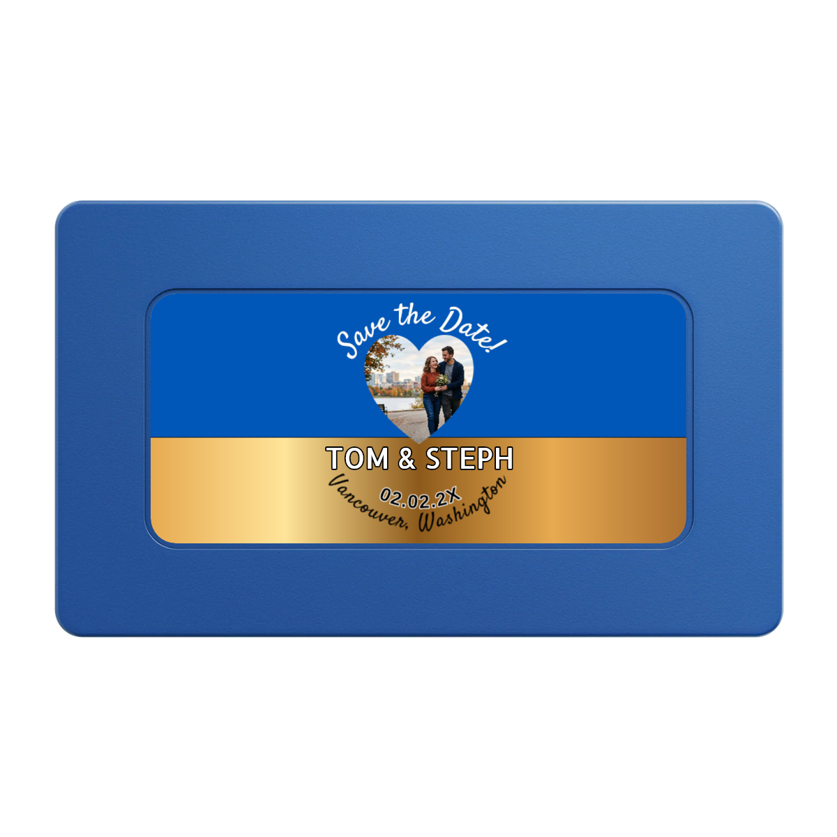 Save the Date Hearts Rectangular Poker Chip Plaques - Blue - Front