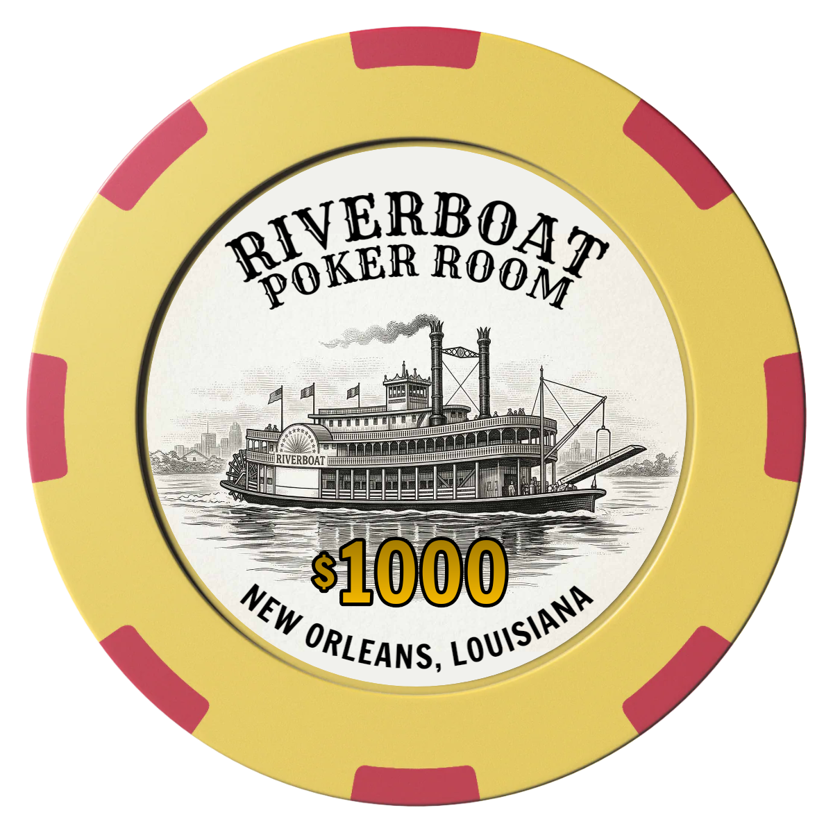 Riverboat Poker Room Clay Poker Chips - Yellow / 8 Spot (2 Tone) / 40mm - Front
