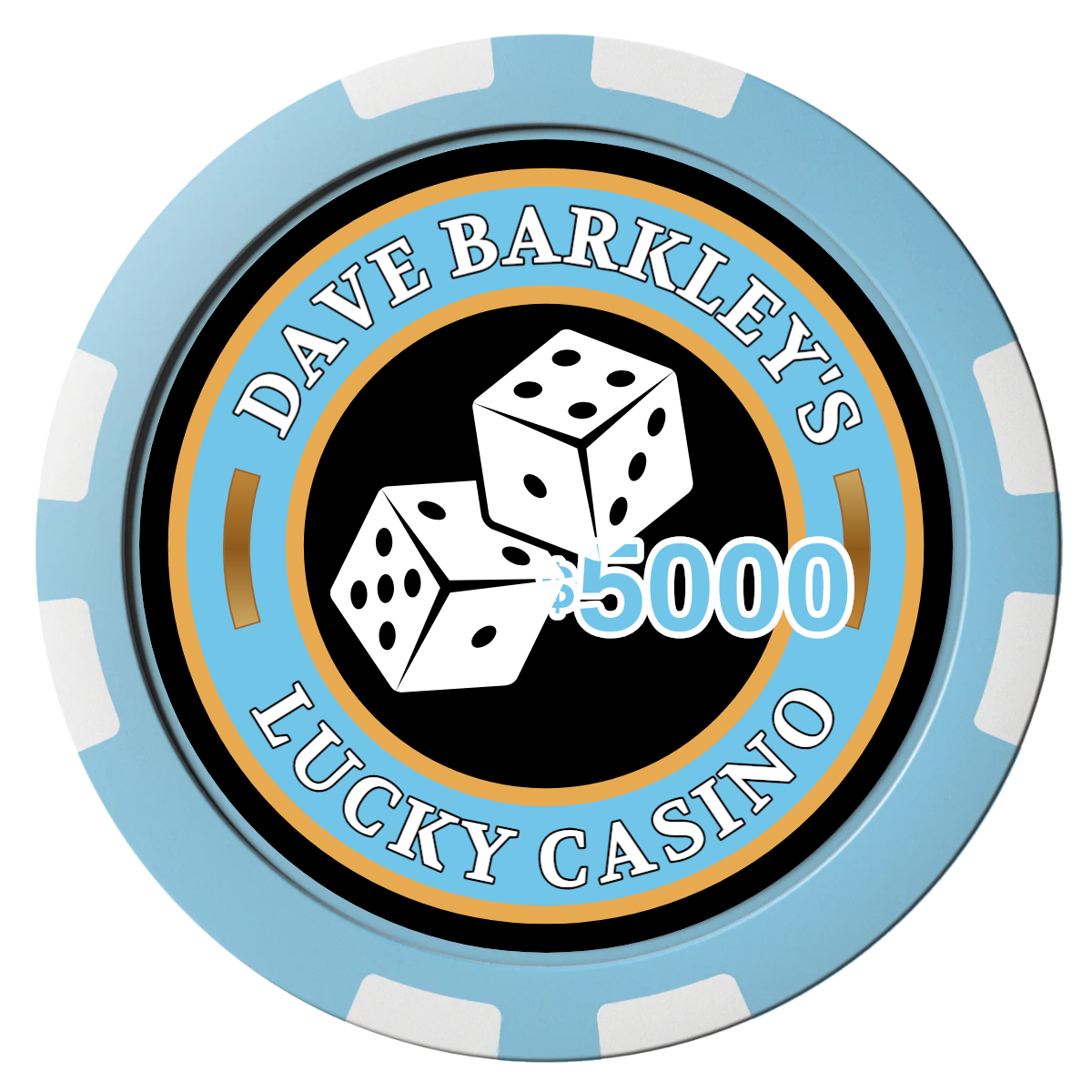 Dave's Lucky Casino Composite Poker Chips - Light Blue / 8 Stripe - Front