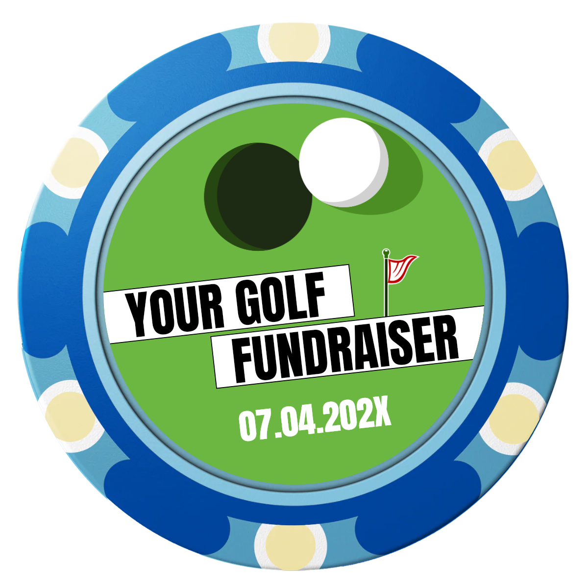Putting Around Tournament Clay Poker Chips - Blue / Monte Carlo / 40mm - Front