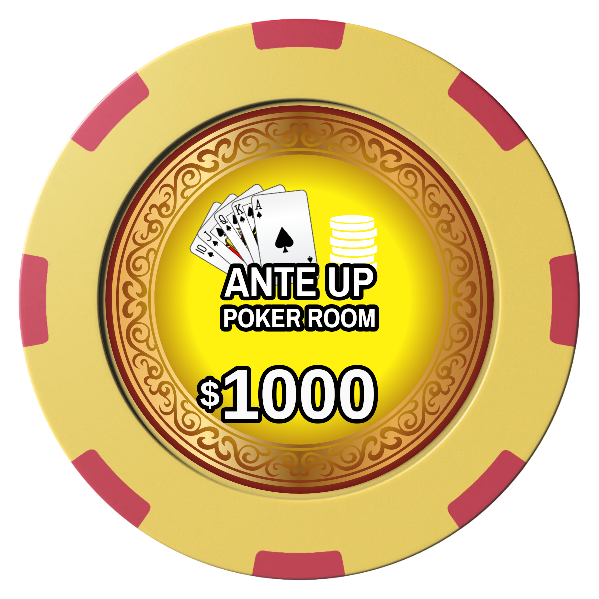 Ante Up Poker Room Clay Poker Chips - Yellow / 8 Spot (2 Tone) / 40mm - Front