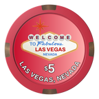 Vegas Sign Composite & Metal Hybrid Poker Chips - Red / 4 Spot - Back