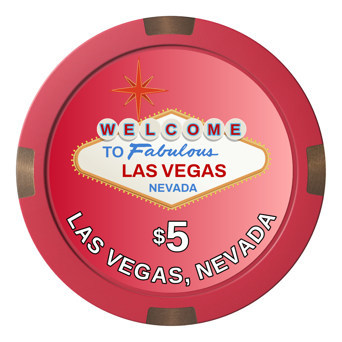 Vegas Sign Composite & Metal Hybrid Poker Chips - Red / 4 Spot - Back