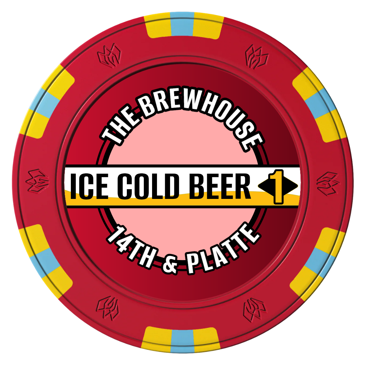Ice Cold Beer Drink Token Clay Poker Chips - Red / 6 Spot Gem / 40mm - Front