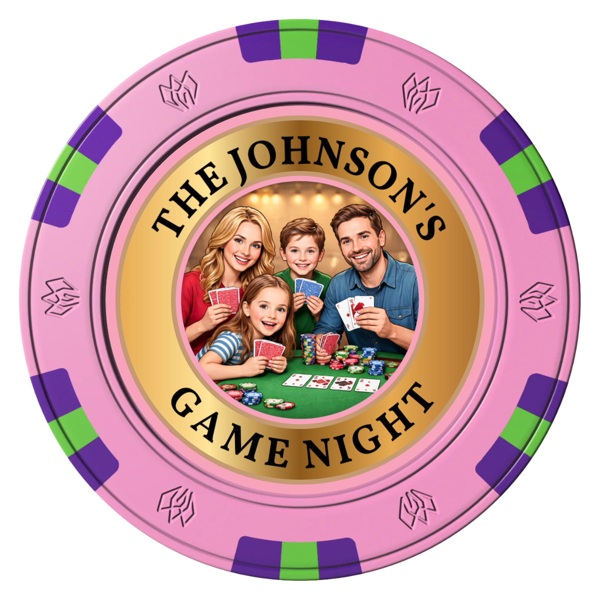 Family Game Night Clay Poker Chips - Pink / 6 Spot Gem / 43mm - Front