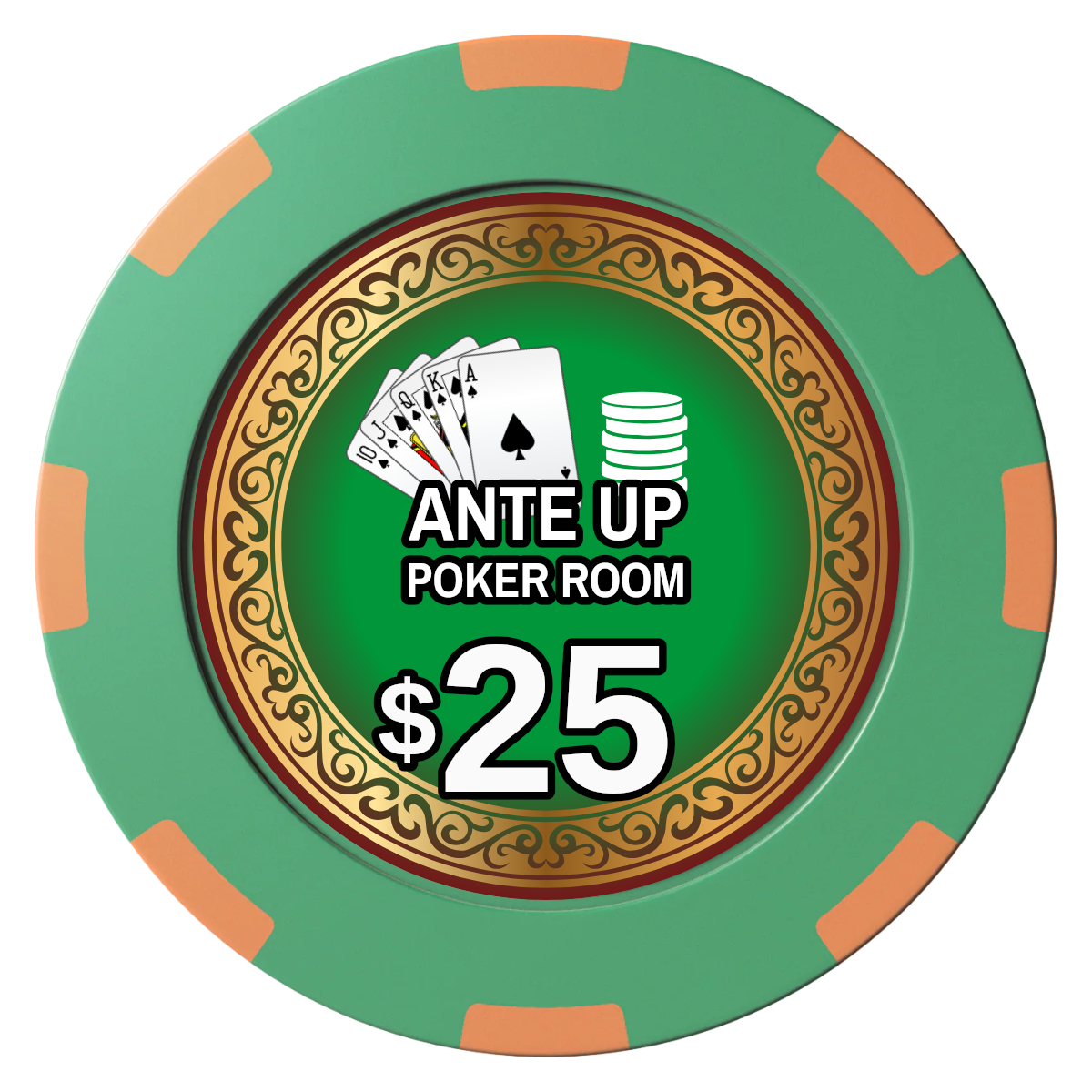 Ante Up Poker Room Clay Poker Chips - Green / 8 Spot (2 Tone) / 40mm - Back