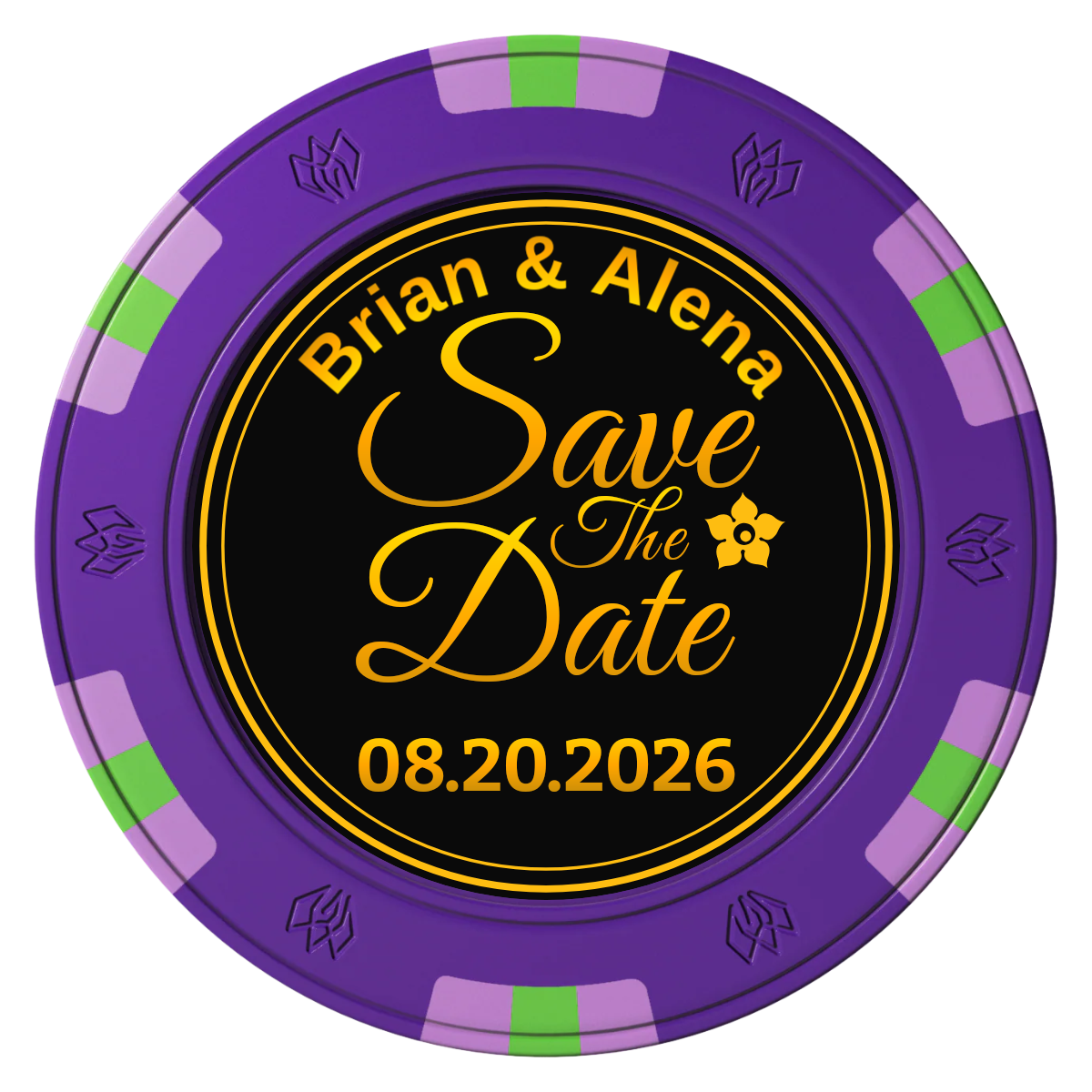 Save the Date Text Clay Poker Chips - Purple / 6 Spot Gem / 40mm - Front