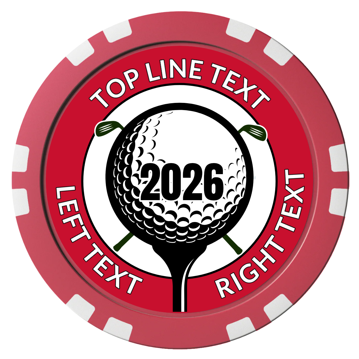 Tee it up Composite Poker Chips - Red / Double Stripe - Front