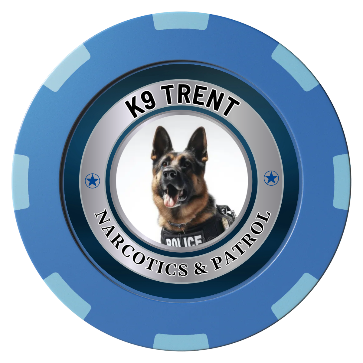 K-9 Trent Clay Poker Chips - Blue / 8 Spot (2 Tone) / 40mm - Front