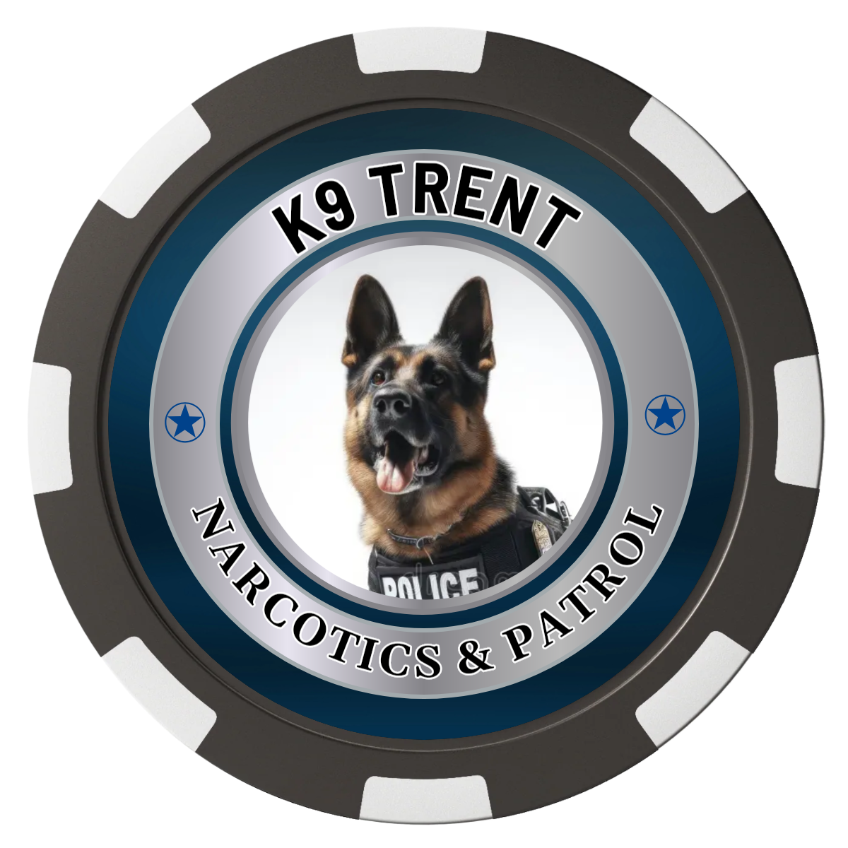 K-9 Trent Magnetic Composite Poker Chips - Black / 8 Spot - Front