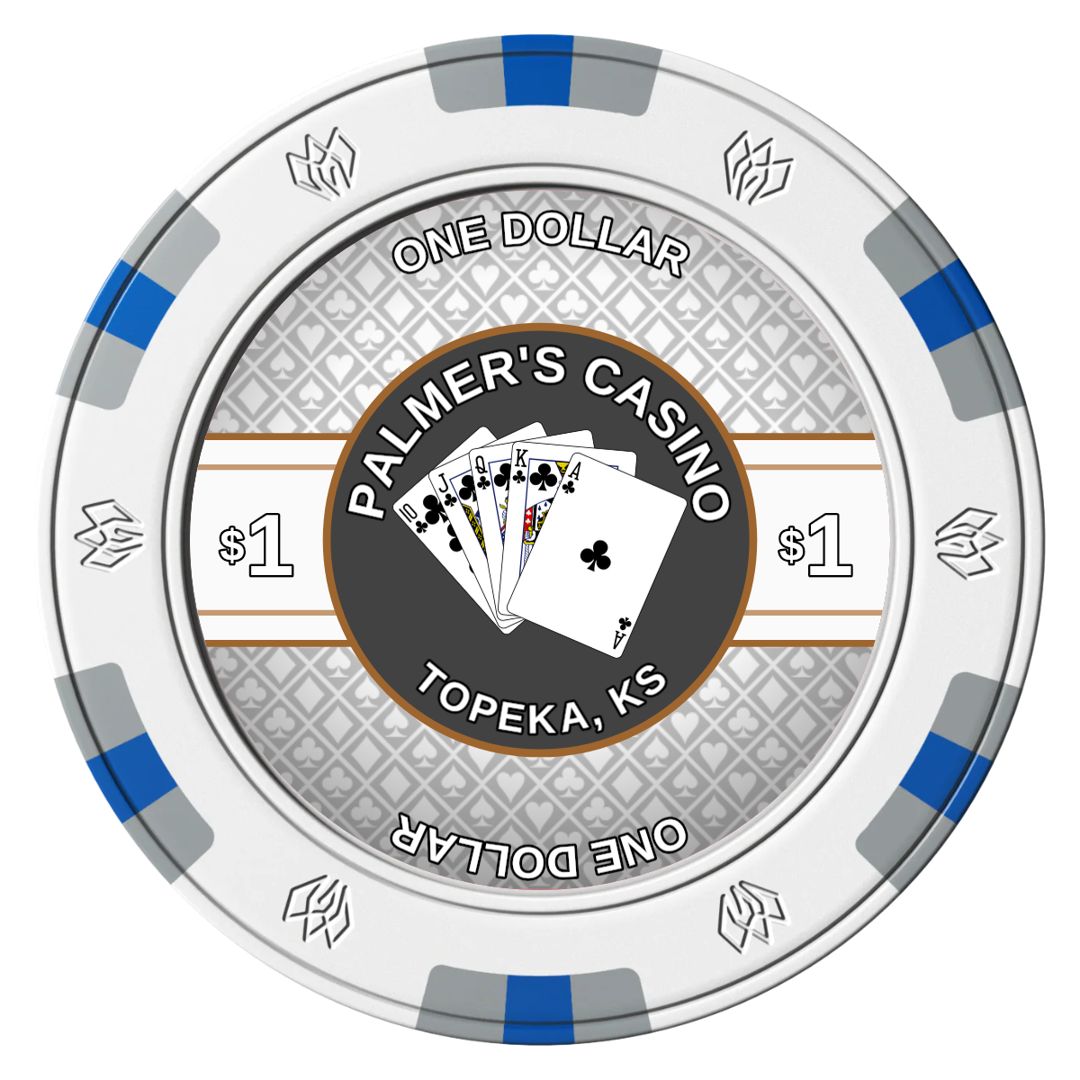 Palmer's Casino Clay Poker Chips - White / 6 Spot Gem / 40mm - Front