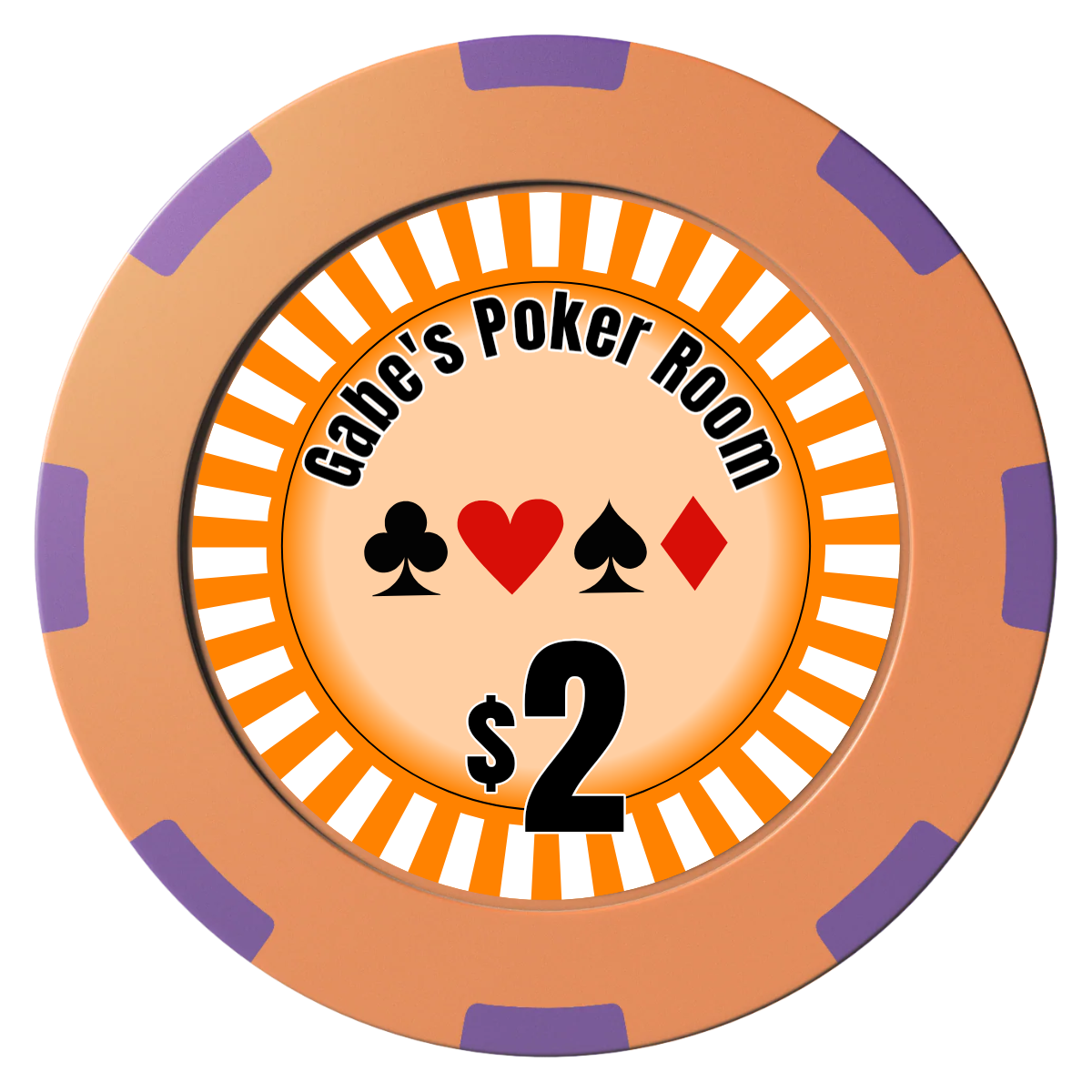 Gabe's Poker Room Clay Poker Chips - Orange / 8 Spot (2 Tone) / 40mm - Front