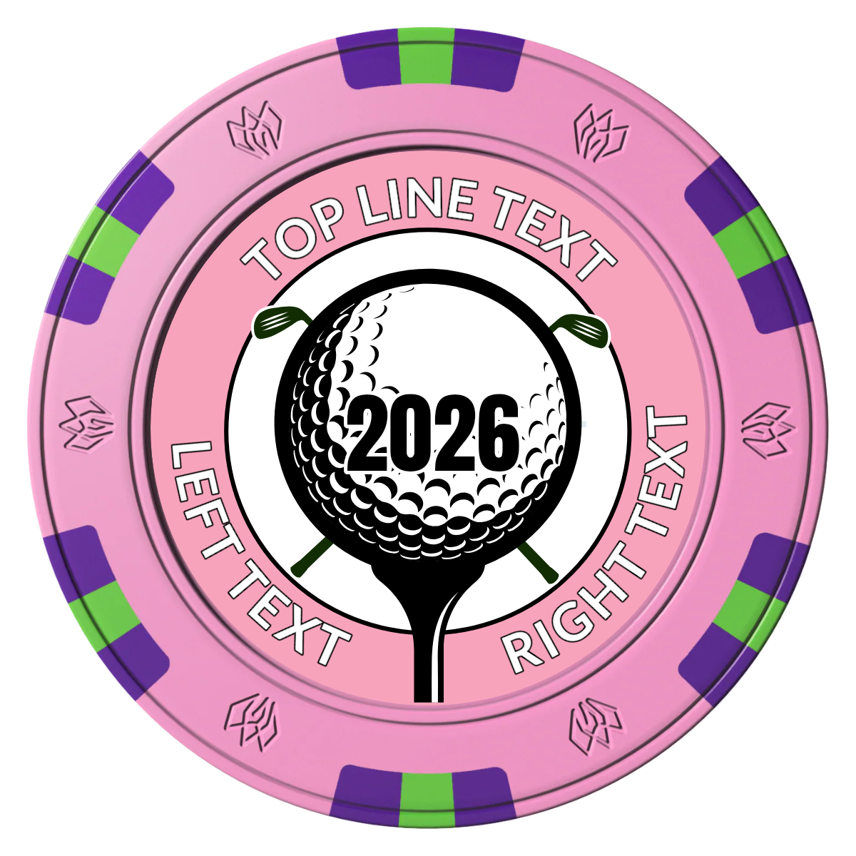 Tee it up Clay Poker Chips - Pink / 6 Spot Gem / 40mm - Front