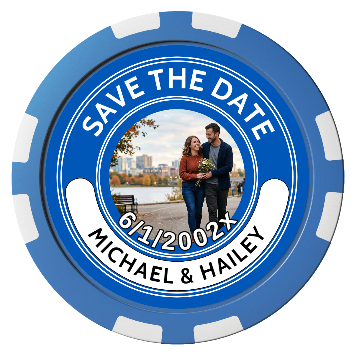 Save the Date Photo QR Code Composite Poker Chips - Blue / 8 Stripe - Front